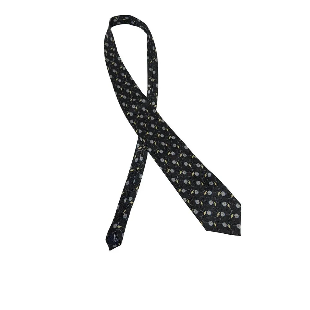 Nautica Mens Silk Floral Patterned Tie Dark Navy‎ Old Money Academia Preppy